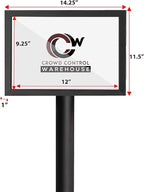 Crowd Control Warehouse Pedestal Standing Floor Sign Frame with Sloped Base, 11 x 14 Inch Horizontal, Polished Brass