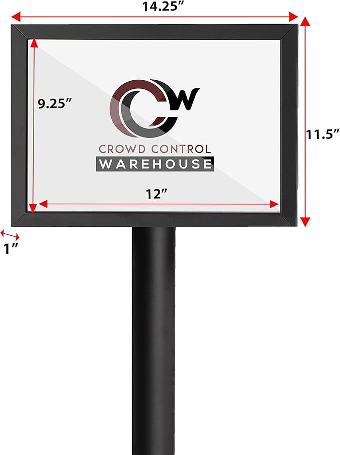 Crowd Control Warehouse Pedestal Standing Floor Sign Frame with Sloped Base, 11 x 14 Inch Horizontal, Satin Stainless Steel