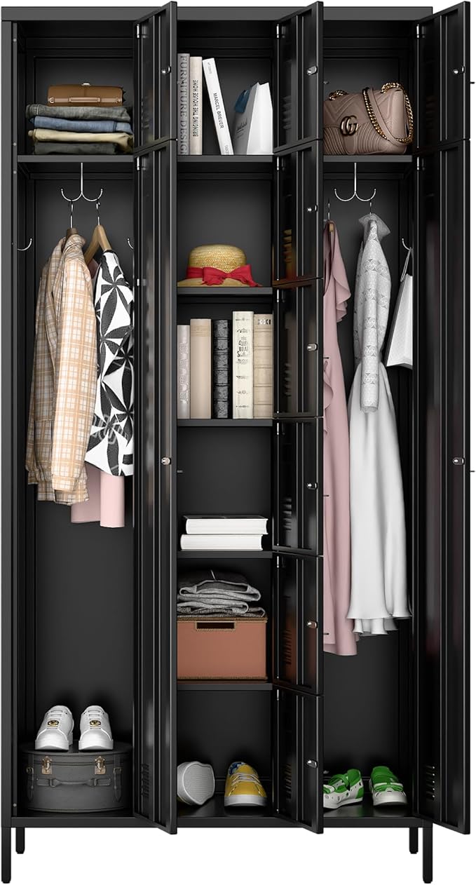 Aobabo Metal Storage Locker for empolyees, 10 Doors Metal Lockers with Hooks, for School, Home Office, Garage, Assembly Required, Black