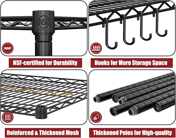 PrimeZone 2 Packs 55.5" W x 24" D x 80" H Heavy Duty Wire Storage Shelves with Wheels, 4 Tier Adjustable NSF Certified Garage Shelving Unit, Rolling Metal Organizer Shelf Rack for Warehouse, Pantry