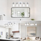 5-Light Track Lighting Kit Ceiling Kitchen Track Lighting Fixtures Chrome Bathroom Vanity Wall Lights with Clear Glass Multi-Directional Rotating Tracking Light Heads Spotlight for Accent Shop