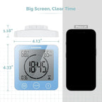 KADAMS Shower Clock Waterproof Bathroom Timer – Digital Wall Clock with Countdown, Magnetic Kitchen Clock with Temperature & Humidity, Suction Cup for Kids Shower Spa Sauna Cook Bath, Blue
