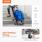 VEVOR Stair Climber Cart, 36L Capacity, Grocery Cart Laundry Stair Climbing Handcart with 6 Wheels & Oxford Cloth Bag, Foldable Stair Climber Hand Truck for Grocery Laundry Climbing