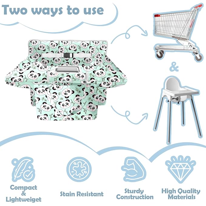 Shopping Cart Cover for Baby 2-in-1 High Chair Cover with Safety Harness Multifunctional Green Panda Cart Covers for Babies Soft Padded Grocery Cart Cover for Baby Boy Girl