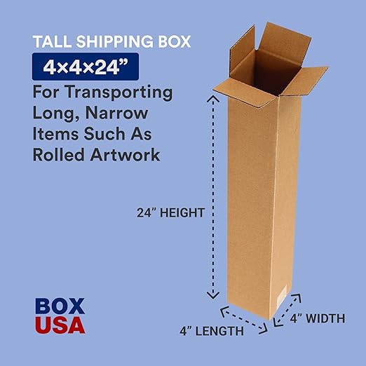 BOX USA Shipping Boxes 4"L x 4"W x 24"H, 25-Pack Tall Corrugated Boxes for Shipping, Packaging, Moving, Storage Box for Home or Business, Strong Wholesale Bulk Boxes