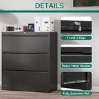 Filing Cabinet with Lock,Lateral File Cabinets 3 Drawer Metal Wide Filing Organization,Home Office School Furniture for Hanging Files Letter/Legal/F4/A4 Size,Black - Assembly Required