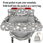 Soft Pillow Attached 2-in-1 Shopping Cart and High Chair Cover for Baby, Cotton Padded Cart Cover, Fold'n Roll Style, Portable with Carry Bag (Gray Stars)