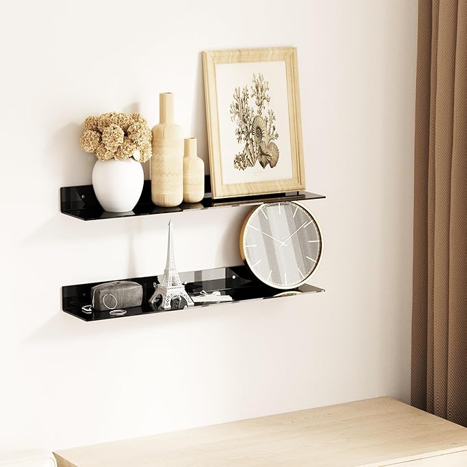 30 Inches Acrylic Long Wall Shelf Set of 2, Black Wall Mounted Acrylic Bathroom Storage Shelves Display Organizer, 2 Pack(30 Inch)