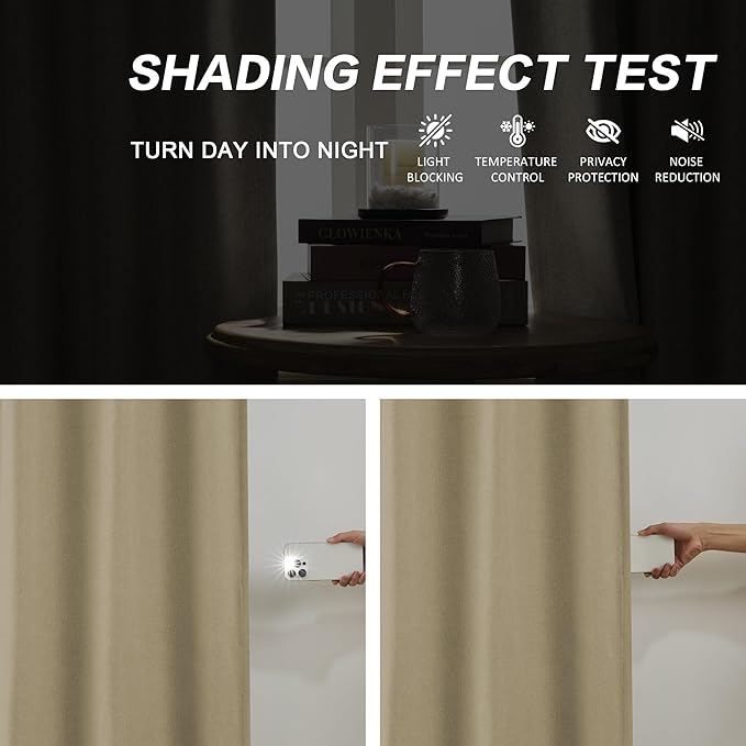 DUALIFE Taupe Blackout Pinch Pleated Curtains for Bedroom 144 Inch Length, Linen Blended Farmhouse 100% Blackout Thermal Insulated Back Tab Drapes with Hooks for Track System 2 Panels W40xL144