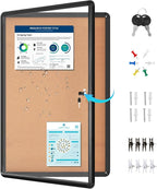 36"x24" Enclosed Bulletin Board Tamper-Proof Dispaly Case, Black Aluminium Frame, Shatter Resistant Lockable Bulletin Board, Enclosed Cork Board for School, Office,Commercial