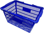 Stackable Plastic Shopping Baskets, Red and Blue, Easy-Grip Handles for Grocery, Retail, Liquor Stores, Home Use (6-pack, Blue)