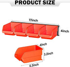 Ultrawall Wall Mounted Storage Bins, Plastic Hanging Storage Organizer Bins, Garage Tool Storage System for Screws, Nuts, Bolts, Nails, and Small Hardware Parts, 16x bins & 4 x rails, Orange