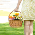 Wicker Picnic Basket with Double Folding Handles, Natural Large Willow Hamper Empty Basket Cheap Easter Eggs Candy Storage Wine Basket for Toy, Flower, Wedding（Red 16inch）