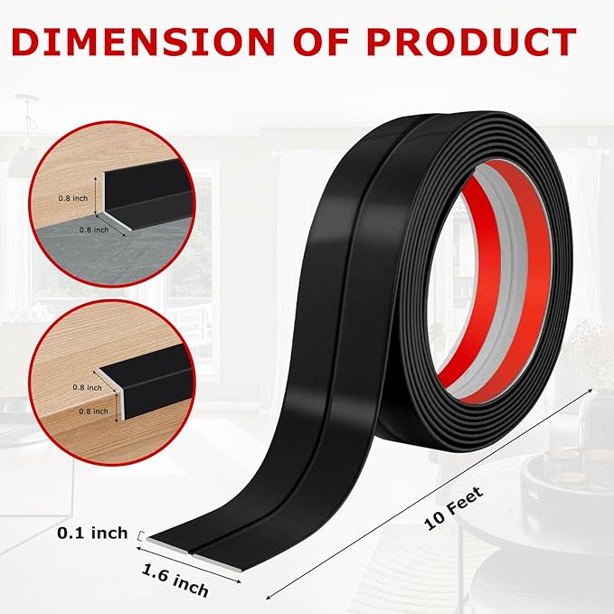 Flexible Wall Corner Protector Moulding Trim Peel and Stick Wall Corner Guards Edge Protector Self Adhesive Molding Trim Strip for Edge Ceiling (Black, 1.6 in x 10 Ft)