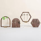 GemeShou 3pcs wooden jewelry earring organizer holder, walnut earring studs stand for boutique store, cute earring display for selling with 6 holes on each【Earring stand-Hexagon-3pcs】