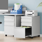 3 Drawer Mobile File Cabinet with Lock, Rolling File Cabinets for Home Office, Under Desk Small File Caninet on wheels, Metal Vertical White Filing Cabnet for Legal/Letter/A4 - Assembly Required
