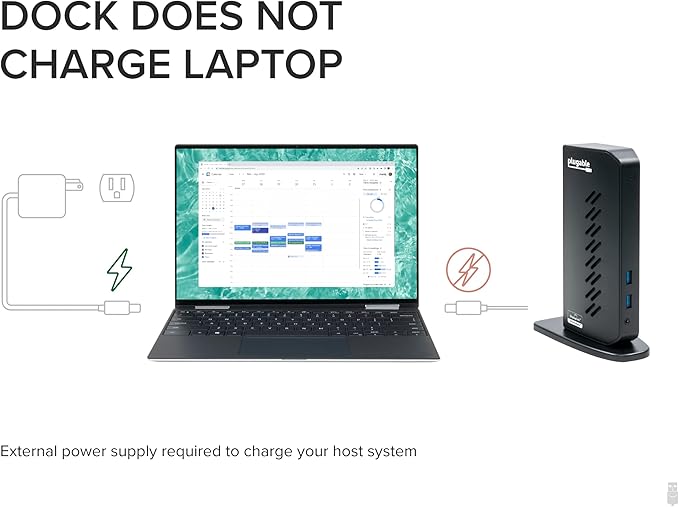 Plugable USB 3.0 and USB-C Universal Laptop Docking Station with 2 HDMI Ports for Windows, Mac (Driver Required), and ChromeOS, Gigabit Ethernet, Audio