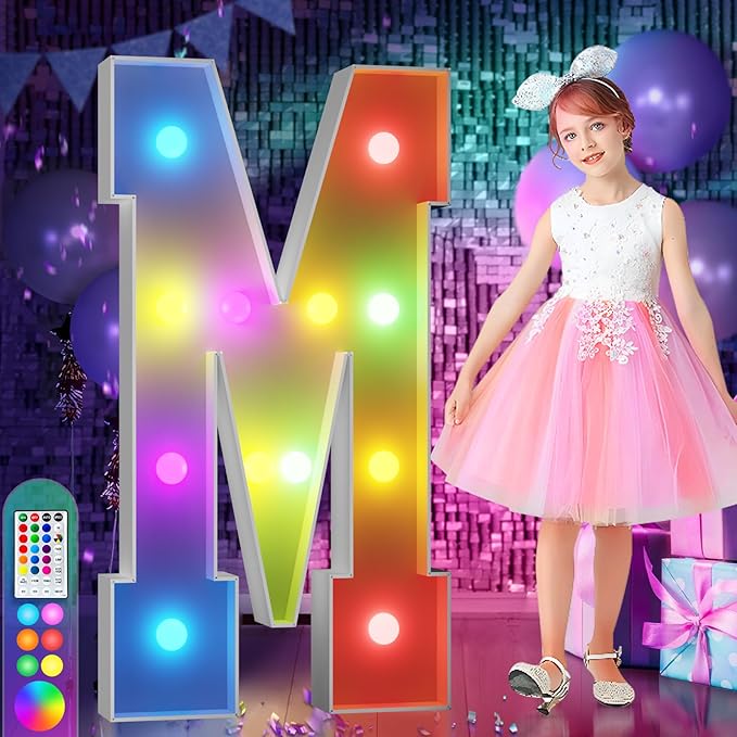 imprsv 4FT Colorful Marquee Letters M, 18 Colors Large Light up Letters Alphabet Sign with Remote, Large Marry Me Sign, Birthday Party Decorations Anniversary Wedding Decoration