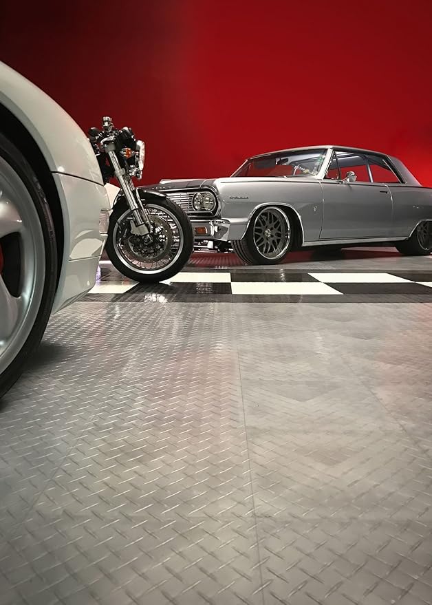 Big Floors RaceDeck Diamond Plate Design, Durable Interlocking Modular Garage Flooring Tile (White, 12 Pack of 12 x 12" Tiles)
