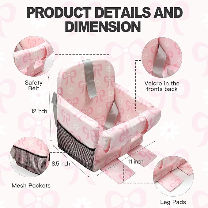 Padded Shopping Cart Cover for Baby Boy & Girl, High Chair Cover for Restaurant Seat, Machine Washable Infant Toddler Buggy Seat Cover (Pink Bow)