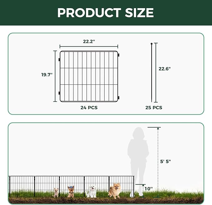 FXW Decorative Garden Fence for Yard - 20in(H) x 44.4ft(L) 24 Panels - Metal Fencing Panels - Animal Barrier Border for Dogs & Rabbits, Flower & Plant Edging