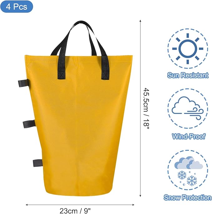PATIKIL Canopy Weight Sand Bags, 4 Pack 112 Lbs Total Extra Large Weights Bags Waterproof Tent Leg Weights Sandbags for Outdoor Canopy Tent Sun Shelter Patio Ladder Yellow (18x9")