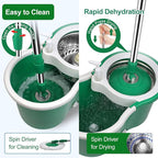 Spin Mop and Bucket with Wringer Set, 360° Rotating Head Mop Bucket System with 3 Microfiber Mop Refills Wet and Dry Suitable for Office and Home Use, Green (Green)