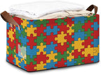 Jigsaw Storage Bins with Handles, Collapsible Storage for Clothes, Gift Basket, Blankets & Closet Organization