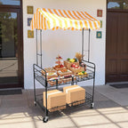 Business Mobile Catering Cart Foldable Outdoor Portable Market Street Food Vendor Stalls with Yellow White Canopy Stall Trolley for Outdoor Vending Sale Display