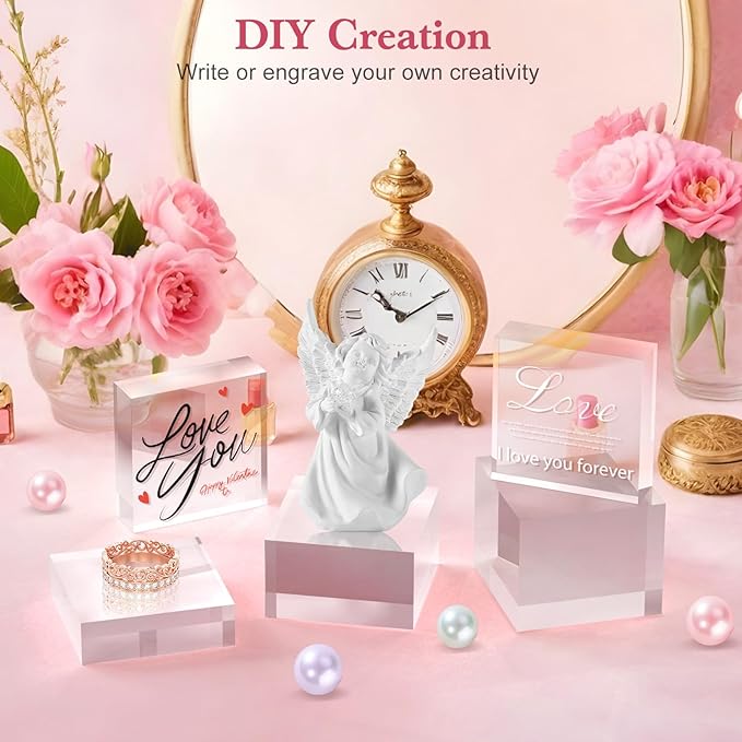 Acrylic Base Stand 3 Pack 3 X 3 Inch Acrylic Blocks for Display Trophy Base Clear Square Cube Riser Display Cylinder Pedestal Stands for Collectibles Jewelry Props Food Display 3 Size