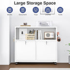 Metal File Cabinet,2 Drawer Lateral Filing Cabinet with Lock,Rolling Printer Stand Storage Cabinets with Shelves for Home Office Letter/Legal/A4 Size Files(White)