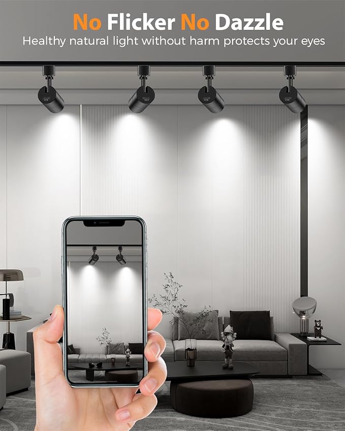 VANoopee 3-Color Zoomable 6 Light LED Track Lighting Kit with 6.6FT H Type Track Lighting Rail, LED Track Light Heads Dimmable Modern Kitchen Track Lighting Fixtures Ceiling Spotlight 10W 1000lm Black