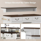 Rolling Kitchen Island with Two-Tier Bar Counter and Power Outlets, 3 Drawers & 4 Door Shelves, Mobile Kitchen Cart with Storage Cabinets & Locking Wheels for Dining Room & Kitchen, 53-Inch, White