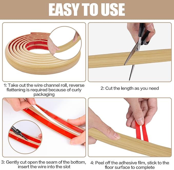Floor Cord Cover Self Adhesive Cord Hider,10FT Cable Management, Extension Strip Protector for Wires, Prevent Cable Trips for Offices, Gyms, Exhibitions Cavity:0.47"(W) x0.35(H) WoodLightyellow