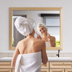 Amorho Bathroom Mirror for Wall, 40X32 Inch Oak Wood Grain Metal Framed Mirror, Anti-Rust, Hang Horizontally/Vertically, Suitable for Vanity, Bedroom, Farmhouse, Bathroom