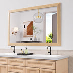 Amorho Bathroom Mirror for Wall, 48X30 Inch Oak Wood Grain Metal Framed Mirror, Anti-Rust, Hang Horizontally/Vertically, Suitable for Vanity, Bedroom, Farmhouse, Bathroom
