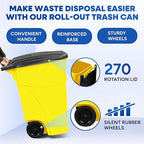 50 Gallon Trash Can, Yellow Outdoor Garbage Can, Large Outside Trash Bin, Rolling Commercial Container Outdoor Trash Can with Lid and Wheels for Back of House, Office, Warehouse, Garage
