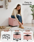 17.7 inches Velvet turfed Ottomans Cube with Storage, Metal-Framed Square Storage Ottoman Foot Rest Stool Holds 770 LB for Dorm Living Room Bedroom Pink UASND64P