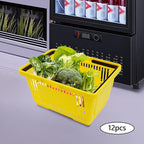 Shopping Baskets Set of 12, 18L Plastic Store Retail Baskets with Handles, Durable Plastic Shopping Cart Portable Grocery Basket for Supermarket Bookstores Grocery Shopping, Yellow