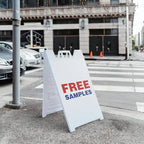 Free Samples 24" x 36" Double Sided A-Frame Sidewalk Sign Includes 2 Installed Decal Foldable Portable White Signicade Sandwich Board Retail Promotions Customer Incentives Business Signage Made in USA