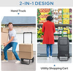 KEDSUM 2 in 1 Shopping Cart for Groceries, 330 lbs Grocery Cart on Wheels, Foldable Utility Carts with Wheels, Hand Truck with Waterproof Tote Bag for Shopping, School, Laundry, Craft Show, Black