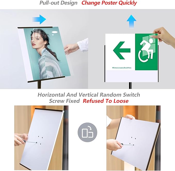 Adjustable Pedestal Floor Standing Sign Holder Stand,Outdoor Indoor Standing Display Poster Holder Stand For Businesses, Advertising,Menu,Guide signs A4(8.3x11.7in)-Black