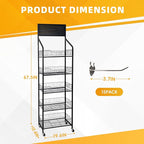 5 Tier Snack Rack Display Stand - Retail Display Shelves with Top Pegboard, 15 Hooks, Bakery Display Rack on Wheels for Easy Mobility and Organization (5 Tier - Black)