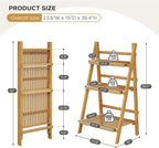 39.4" Foldable Plant Shelf Ladder Shelf, 3 Tier Bamboo Ladder Flower Pot Display Shelf, Freestanding Ladder Bookshelf for Garden, Balcony, Yard, Living Room, 23.6"W x 15"D x 39.4"H, Natural