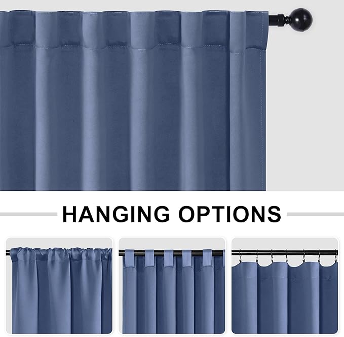 Hiasan Patio Sliding Door Room Divider Curtain Privacy Blackout Thermal Insulated Curtains with Back Tab & Rod Pocket for Bedroom Partition, Living Room Shared Office(100 x 96 Inches, Dusty Blue)