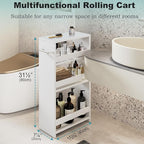 MARTY Rolling Storage Cart 7.9" W, 4-Tier Kitchen Cart with Wheels Handle, Slim Storage Cart Mobile Shelving Utility Carts for Bathroom Laundry Room Organization Narrow Places (All White)