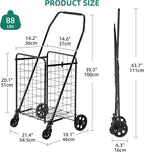 YITAHOME Folding Shopping Cart with Liner, Foldable Grocery Cart with Wheels for Seniors, Portable Collapsible Utility Carts for Shopping, Groceries, Laundry & Storage