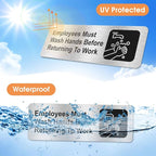 Faittoo Employees Must Wash Hands Before Returning to Work Sign, (8 Pack) Rust Free Brushed Aluminum Sign with Symbols, Self-adhesive, for Restaurant, Salons, Hotel, Rest Stops, Public Restrooms