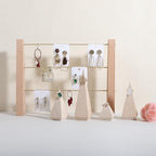 GemeShou 3 Tiers Beech Earring display stands for selling, Wooden Jewelry Shelf, Earring Storage Organizer, Brass earring holders with 42 holes for stud Dangle Hoop【Beech 3-Tier】
