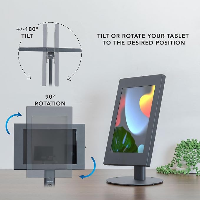 Mount-It! Lockable Tablet Countertop Stand for Samsung Tab A9+, S9, S9 FE, S8, A8 – Anti-Theft POS Stand, Fully Enclosed Security Case, Freestanding or Bolt-Down, Rotating & Tilting Display, Steel